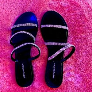 black flip flops with rhinestones